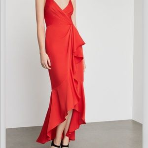 Red BCBG faux wrap midi / high low dress